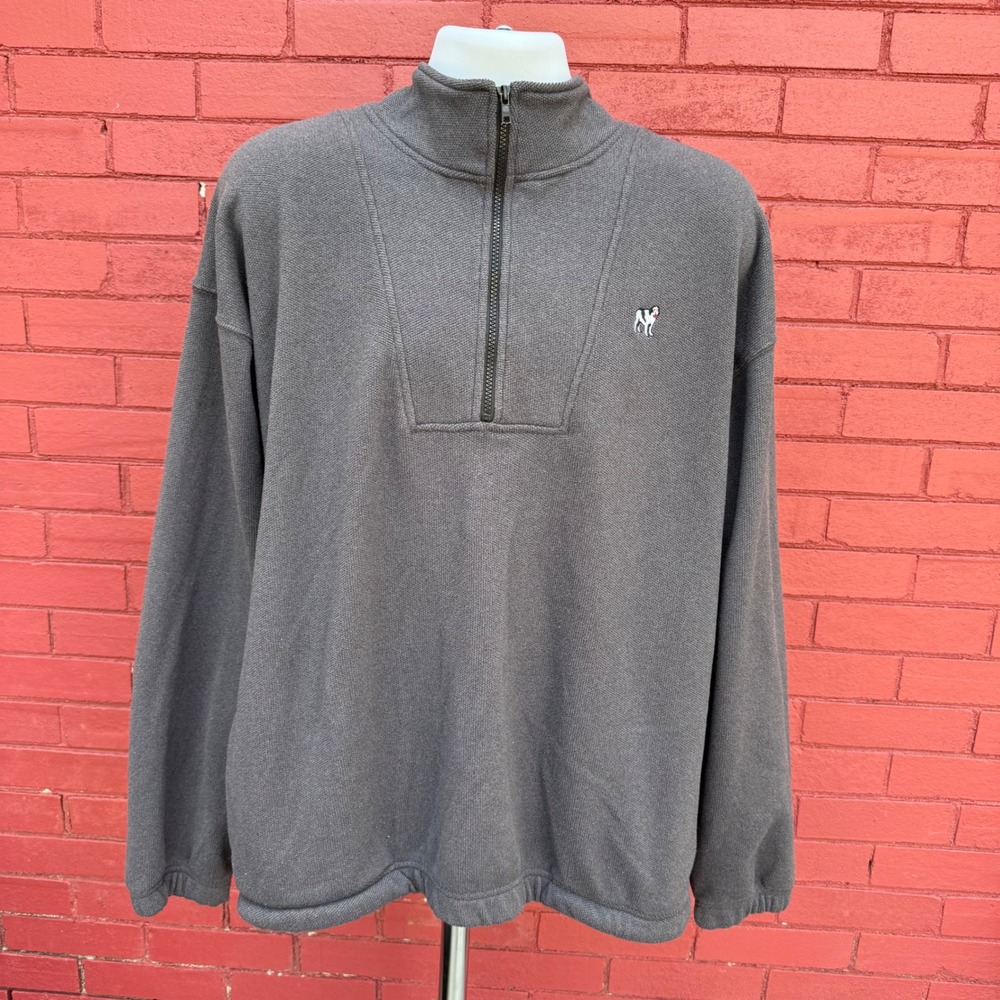 Vtg‎ Y2K Big Dogs Mens XL Gray Quarter Zip Fleece Pullover Textured Pockets